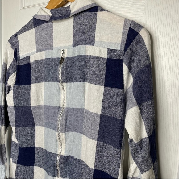 Soft Surroundings Size S Carreaux Linen Blend Plaid Button Down Zipped Back Blue - Picture 8 of 9
